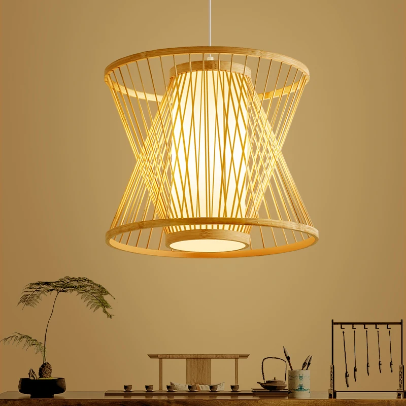 

Bamboo art chandelier Zen bamboo woven lamp Hot pot restaurant restaurant Dining table Restaurant with spotlight chandelier