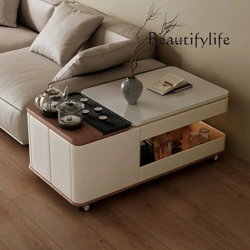 طاولة قهوة ذات بلاطة صخرية قابلة للرفع، طاولة قهوة، صنع الشاي، طاولة شاي حديثة وبسيطة ومتقدمة ومتعددة الوظائف