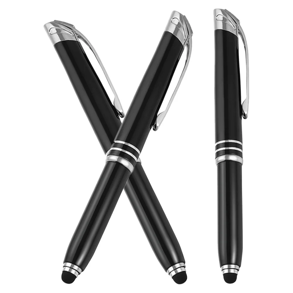 

3 Pcs LED Multi Function Pen Ballpoint Multi-function Touchscreen Capacitive Stylus Black Metal Flashlight Pens