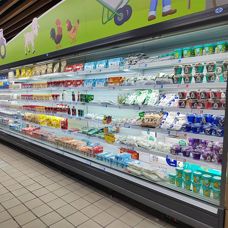 Customized Fresh Fruit Vegetable Display Refrigerator Commercial Supermarket Open Showcase Chiller System Equipment