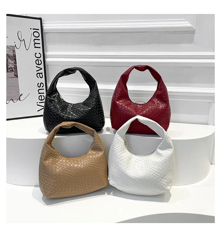 

Women Classic Fashionable Woven Embossed Hobo Soft PU Leather Small Top-handle Shoulder Bag Casual Daily Handbags