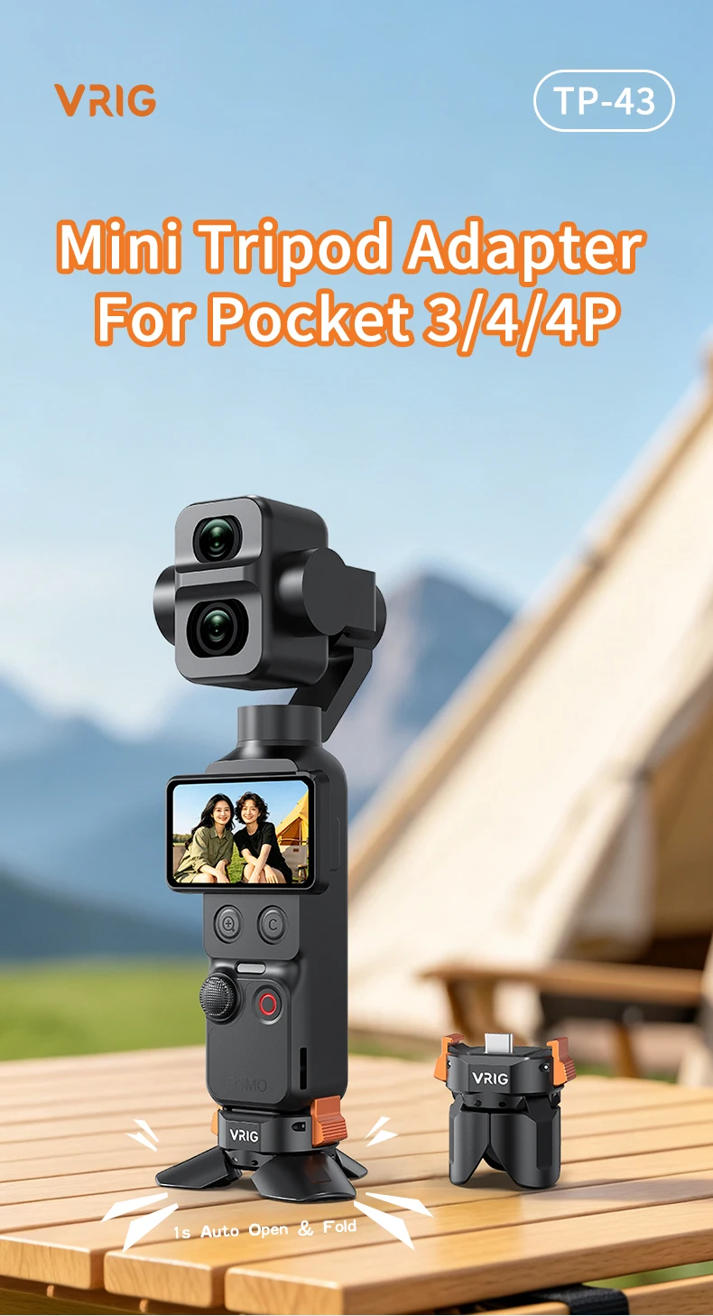 VRIG Ladegerät Typ-C Schnellverschluss-Stativ für DJI Osmo Pocket 3/4/4 Pro, Automatisch Öffnendes und Schließendes Aluminiumlegierungs-Ministativ – Detail 1