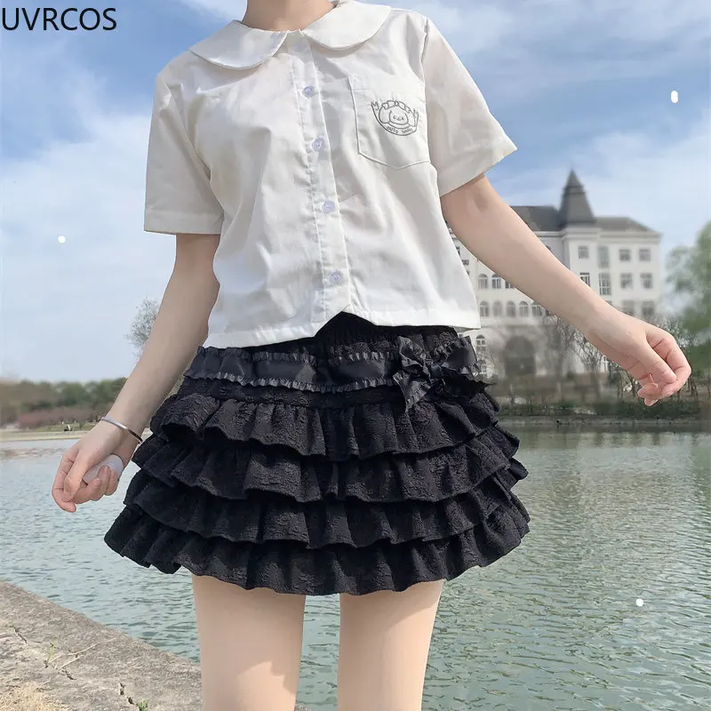 Japanese Style Kawaii Lolita Mini Skirt Women Gothic High Waist Ruffle Tiered Skirts Sweet Girly Summer Harajuku Y2k Short Skirt