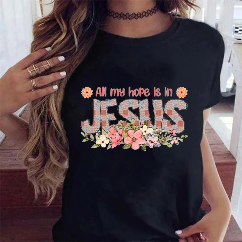 Faith Tshirt Jesus Tees Tops Christian Tshirt Women Fashion Summer T Shirt Femme O-Neck Short Sleeves Clothing White Pink Tops