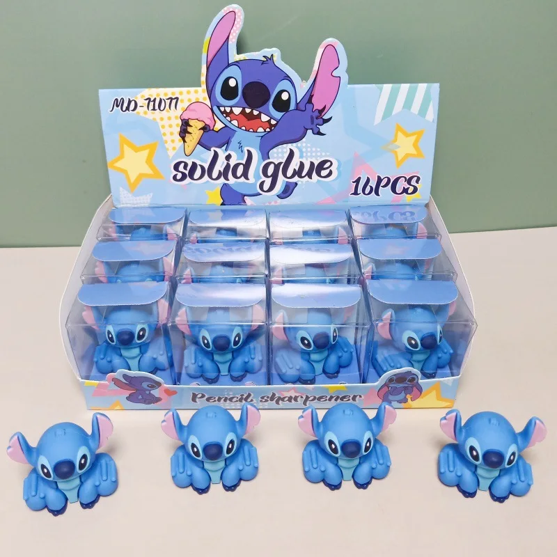 16pcs Disney Stitch Pencil Sharpener Kawaii Pvc Doll Student Cartoon Single Hole Pencil Sharpener Pencil Sharpener