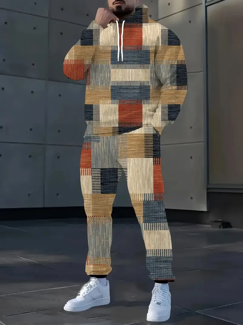 The new men's hoodie set for Spring and Autumn 2025 is a casual and fashionable 3D printed streetwear collection