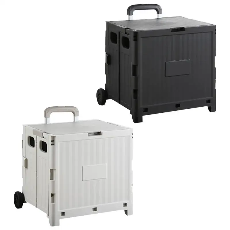 Outdoor Camping Trolley Shopping Cart Portable Rolling Crate Handcart W/ Telescoping Handle&Lid