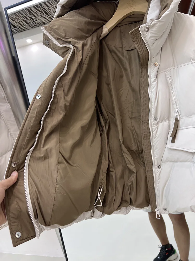 2025年冬新作 ダウンジャケット レディース ショート丈 フード付き ゆったり 暖かい ポケット付き ジッパー 90%ホワイトダックダウン ブレッドジャケット トレンド