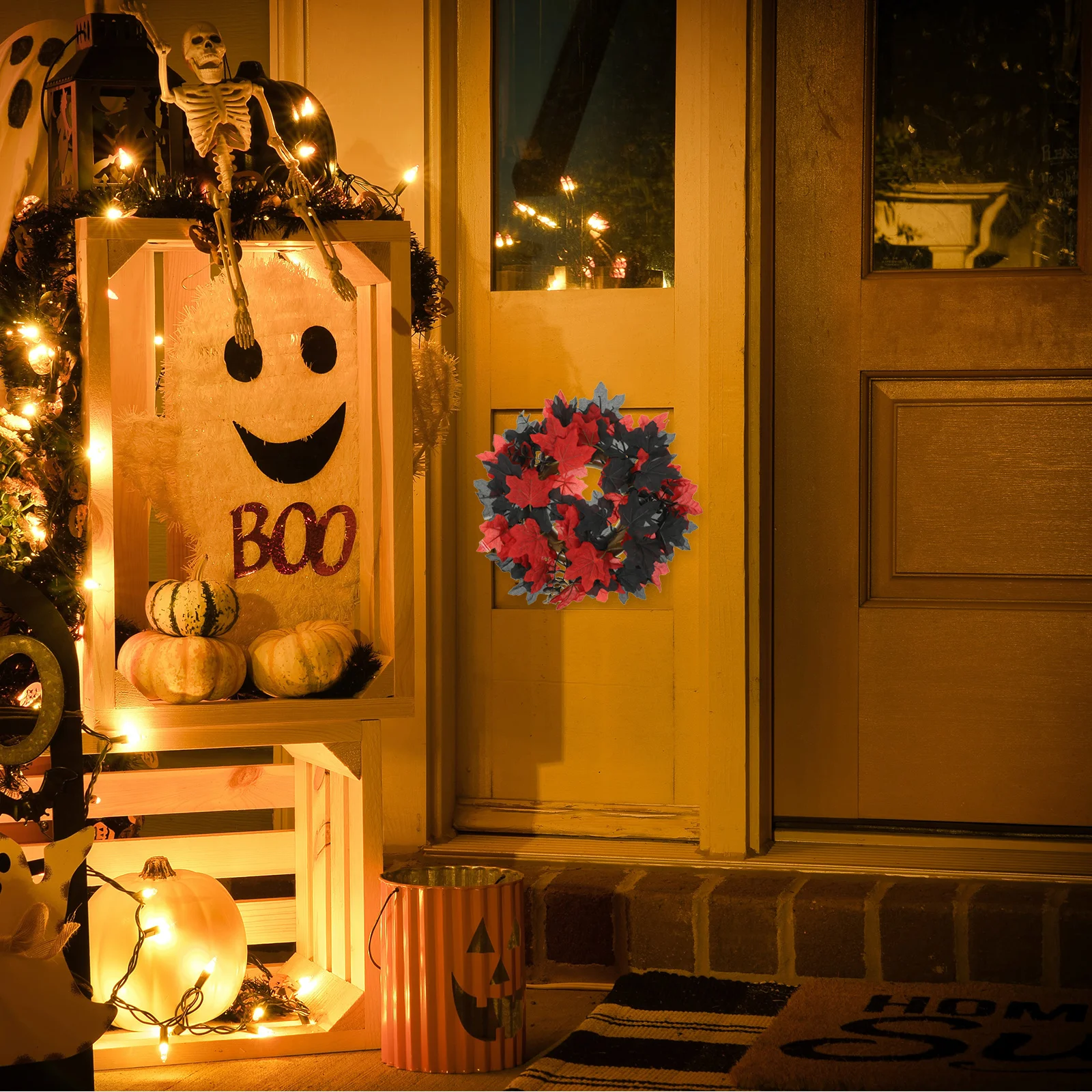 

Halloween Wreath Simulated Maple Leaf Decoration Door Hanging Indoor Outdoor Halloween Party Favor Wall Decor Door Wreath