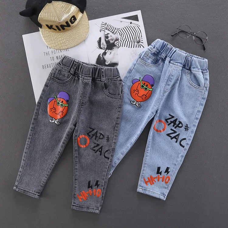 Baby Boys Denim Pants Spring Autumn New Elastic Waist Cartoon Pumpkin Letter Print Children Boys Trousers Cotton Kid Boys Pants