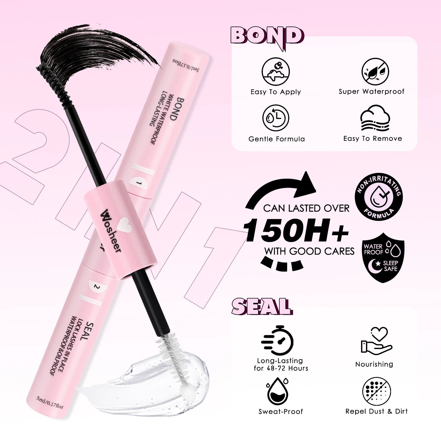 WOSHEER Kit di estensione ciglia fai-da-te Kit di estensione ciglia individuali Mix Cat Eye con incollaggio e sigillo