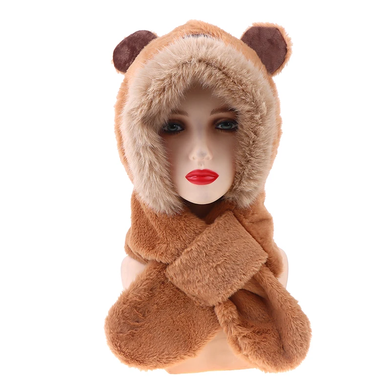 

Модная милая шапка-шарф с капибарой, зимняя теплая шапка-шарф для женщин и девочек, кавайная шапка с защитой ушей, мягкий пушистый шарф-шапка, подарки