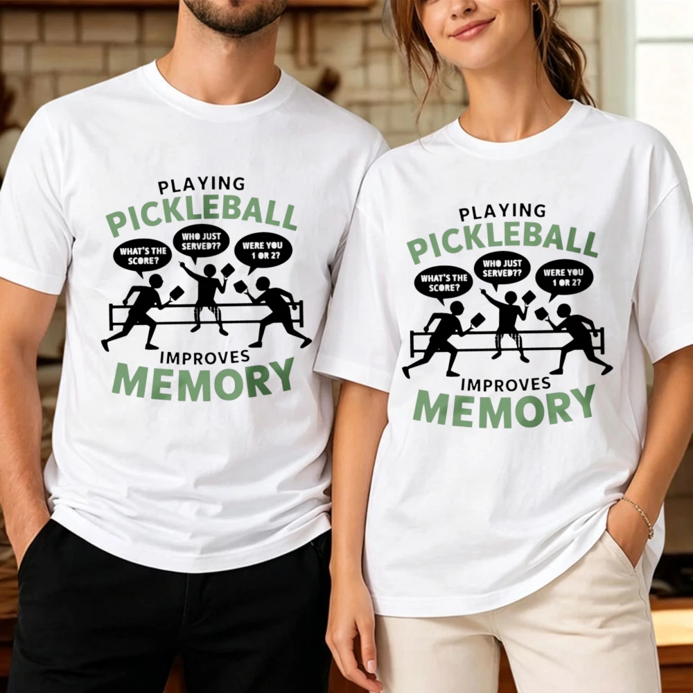Playing Pickleball Improves Memory Player Silhouette Speech Bubble Graphic Unisex Cotton T-Shirt Outdoor Sports Humor Athlete