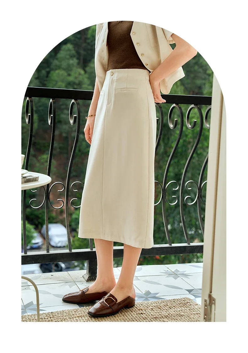 OLrain Office Lady Straight Skirt Women 2025 Spring Summer High Waist Solid Slit-hem Button Workwear Long Skirts O24XB91360