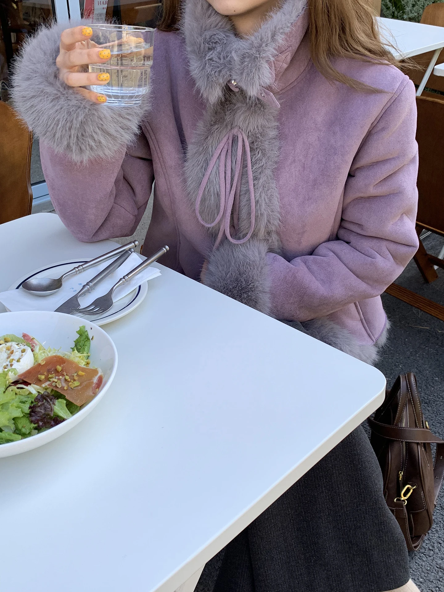 سترة نسائية شتوية من الجلد المدبوغ الأرجواني بأسلوب G، ملابس خارجية للتنقل اليومي، قصة مستقيمة بأكمام طويلة وطول عادي بلون ...