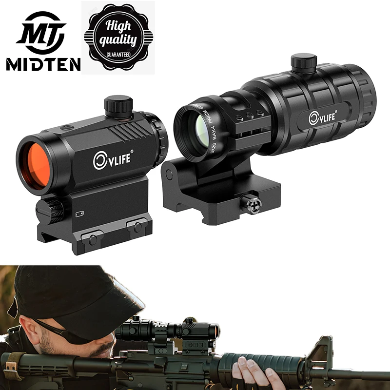 MidTen Riflescope Rifle Hunting Scopes 3X Magnifier Combo 3 MOA Red Dot Holographic Auto Brightness Adjustment Flip-to-Side Sigh