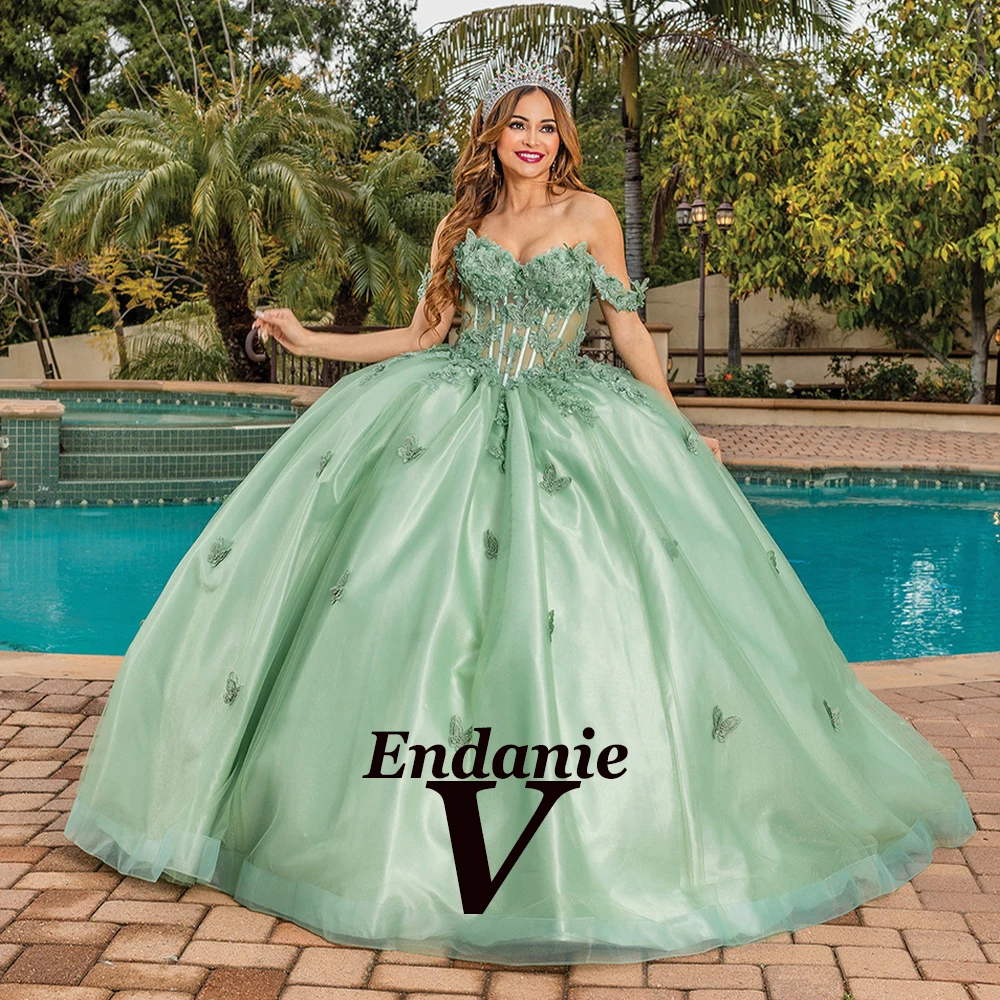 Vendanie Princess Ball Gowns for Girls Off Shoulder Lace Up Sweetheart Appliques Draped Vestidos De 15 Quinceañera Drop Shipping