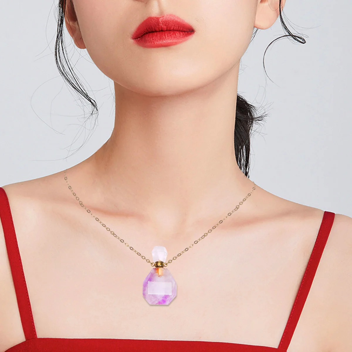 

Natural Fluorite Wishing Bottle Pendant Purple Crystal Perfume Container For Aromatherapy Jewelry Decor Women Hanging