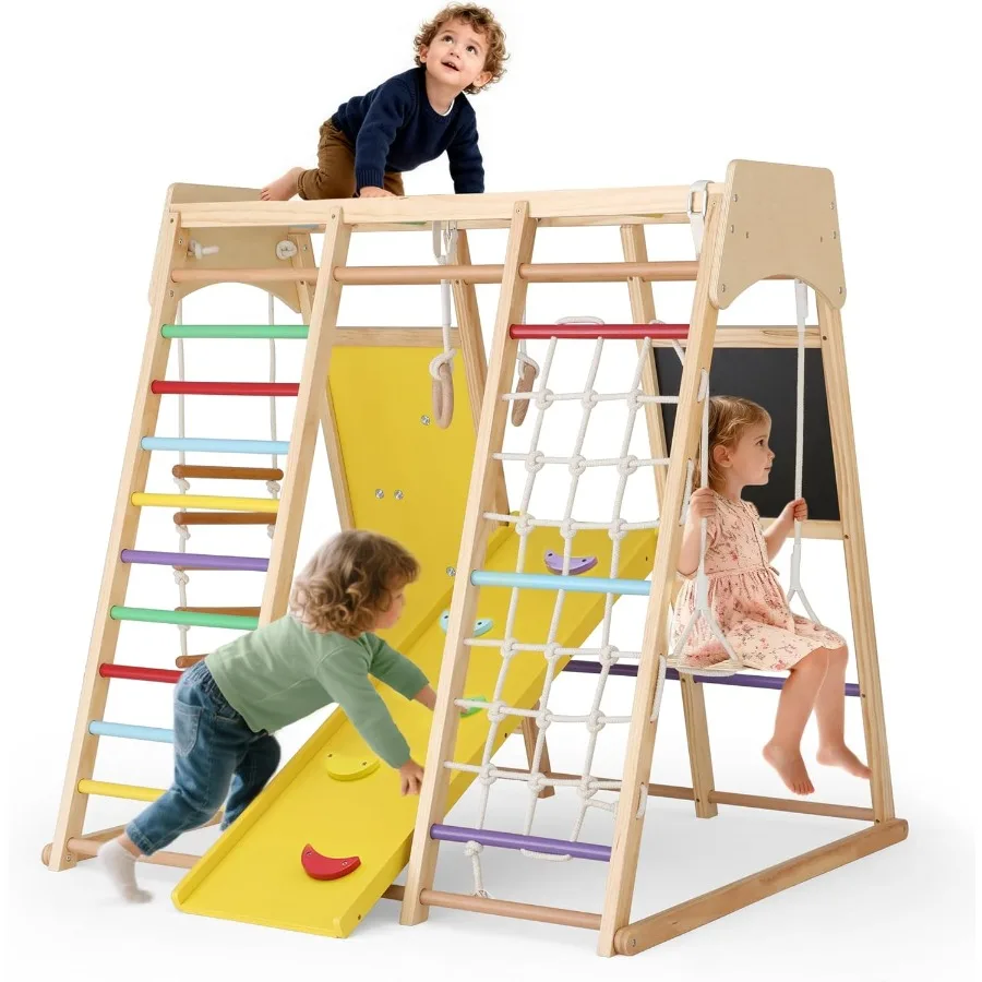 

Indoor Jungle Gym for 10 in 1 Wooden Montessori Climbing Set with Swing Slide Climbing Net Monkey Bar Wood Rope Ladder Large Cl