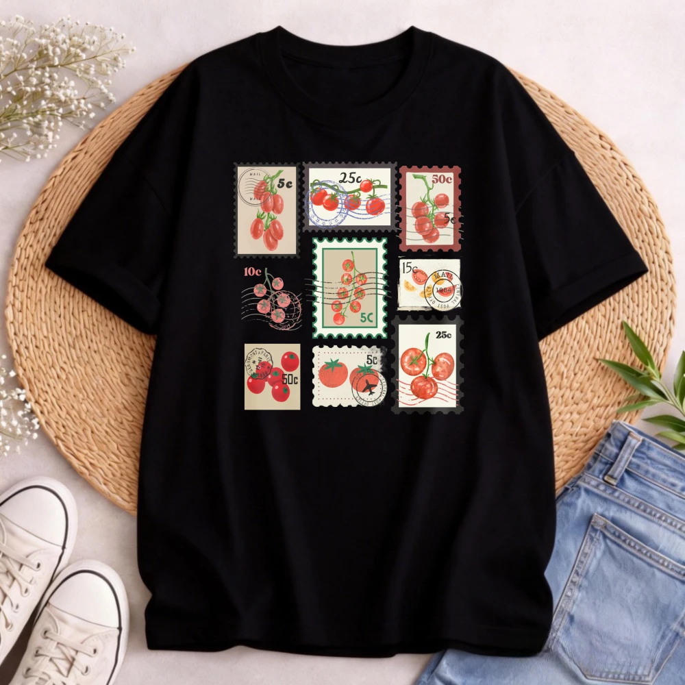 Tomato Shirt Tomato Girl Summer Pomodoro Postage Stamps Retro Graphic Tee Italian Summer Shirt Stamped Farmer's Market Tops