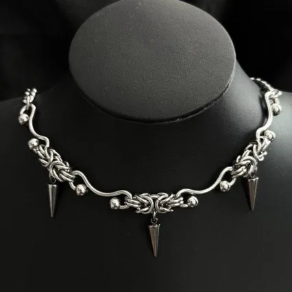 Punk Women Men Titanium Steel Choker Necklace with Twisted Chain Spike Pendant Punk Neck Chain Street Trendy Jewelry Accessory