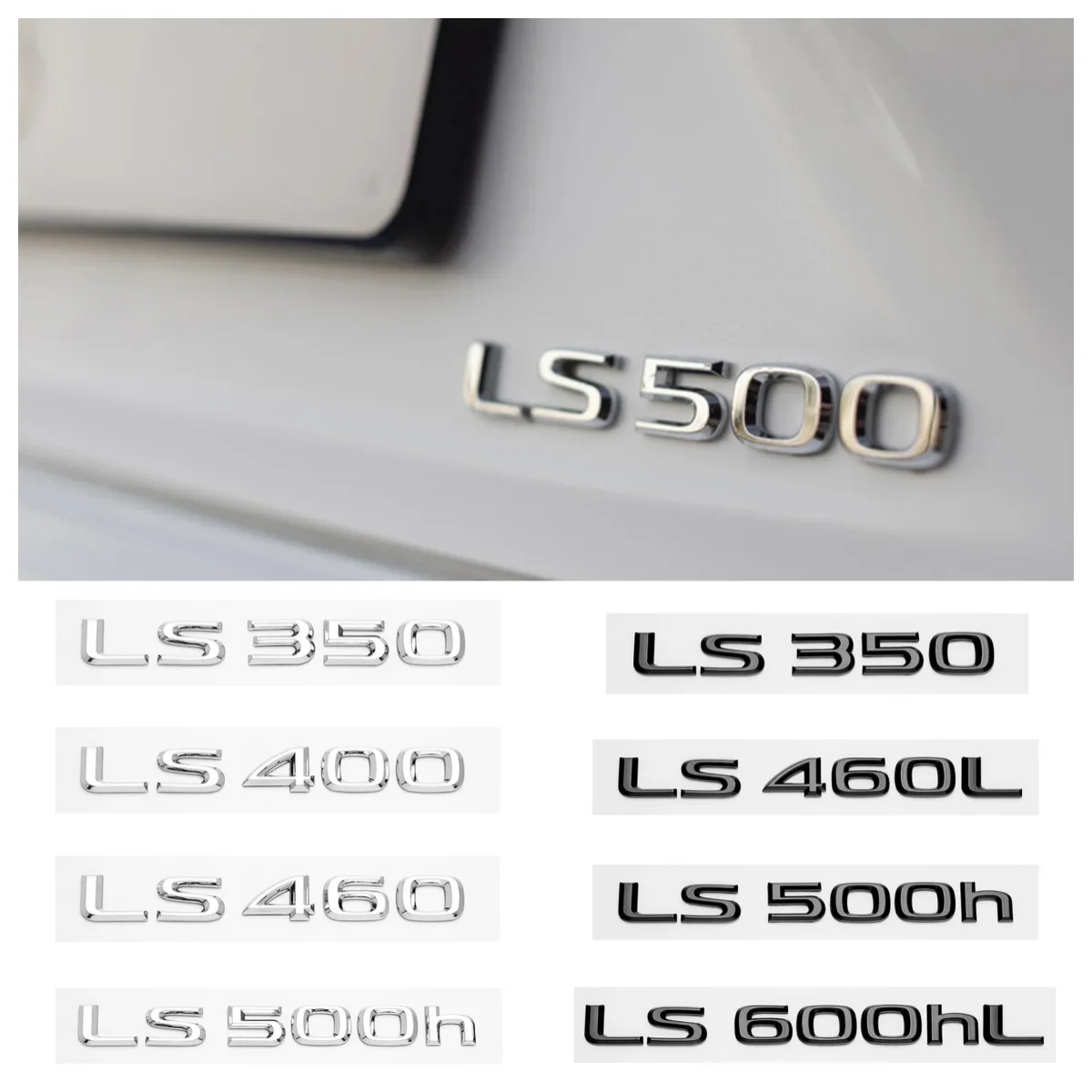 3D Chrome Glossy Black ABS Letters LS350 LS400 LS460 LS460L LS500 LS500h HYBRID Emblem For Lexus Car Trunk Logo Badge Sticker 