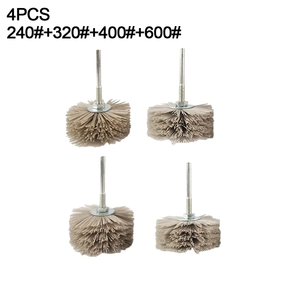 

4pcs Abrasive Nylon Wheel Brush Woodwork Furniture Polishing Brush 6mm Shank 80MM Diameter Head Grinder Abrasive Tool