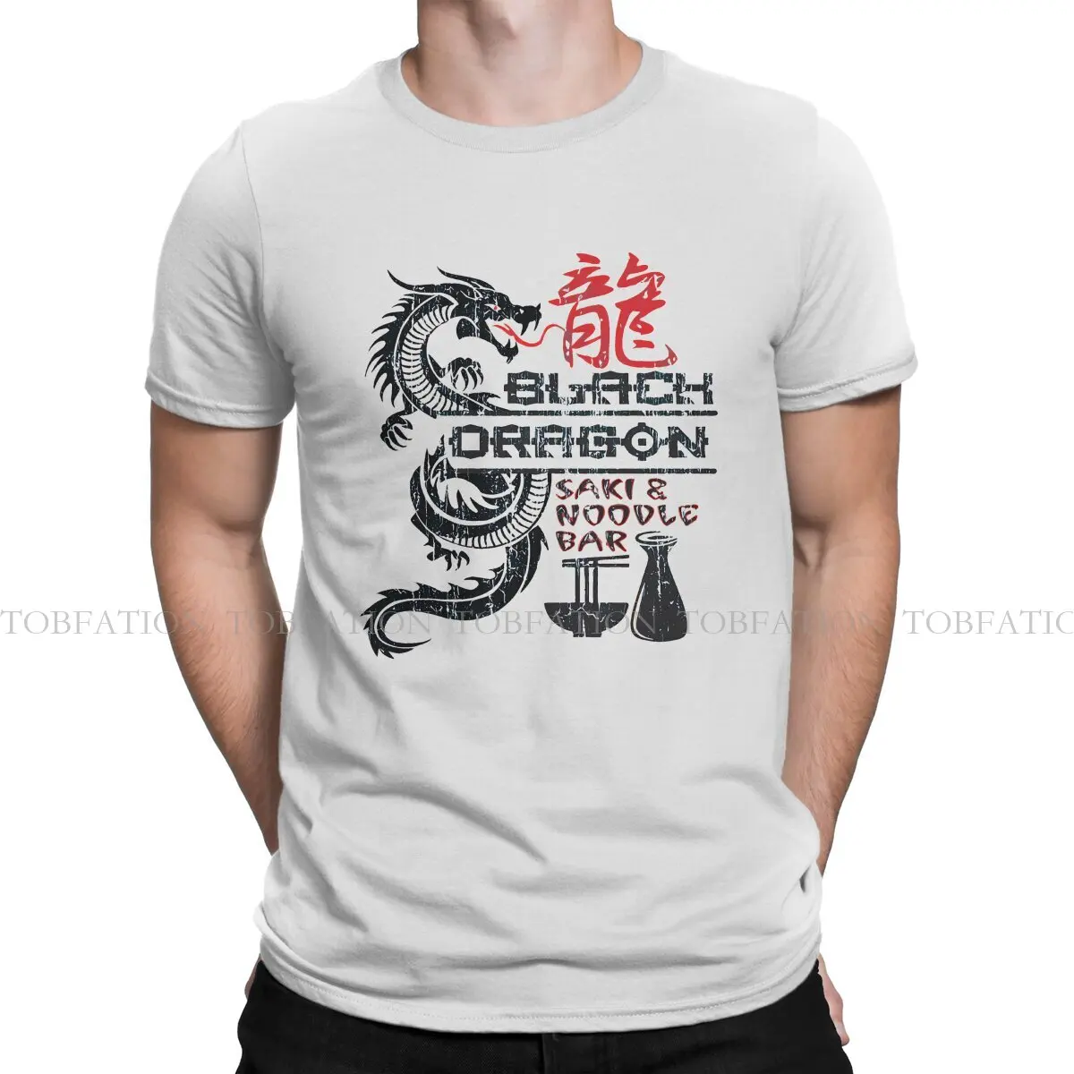 Dragon Design Crewneck TShirts Black Dragon Saki Noodle Bar Print Homme T Shirt Hipster Clothing 6XL