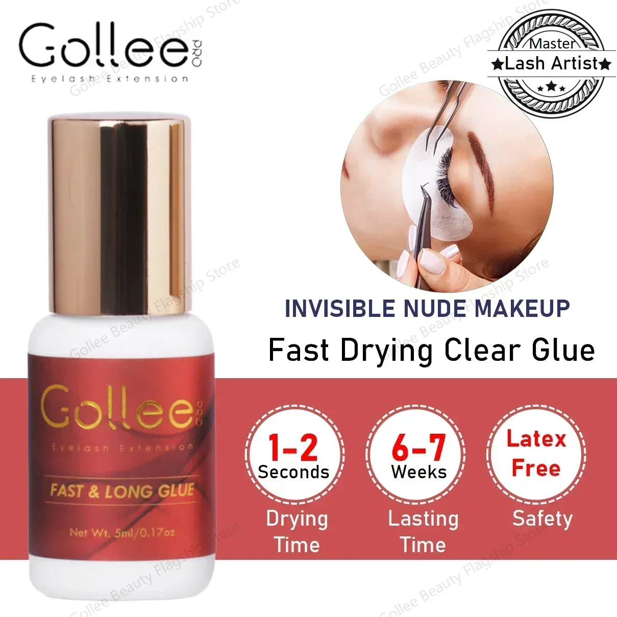 

Gollee 5ml 1 -2 Second Fast Drying Strong False Eye Lash Extension Glue Adhesive Retention 5-7 Weeks Low Smell Mink Eyelash Glue