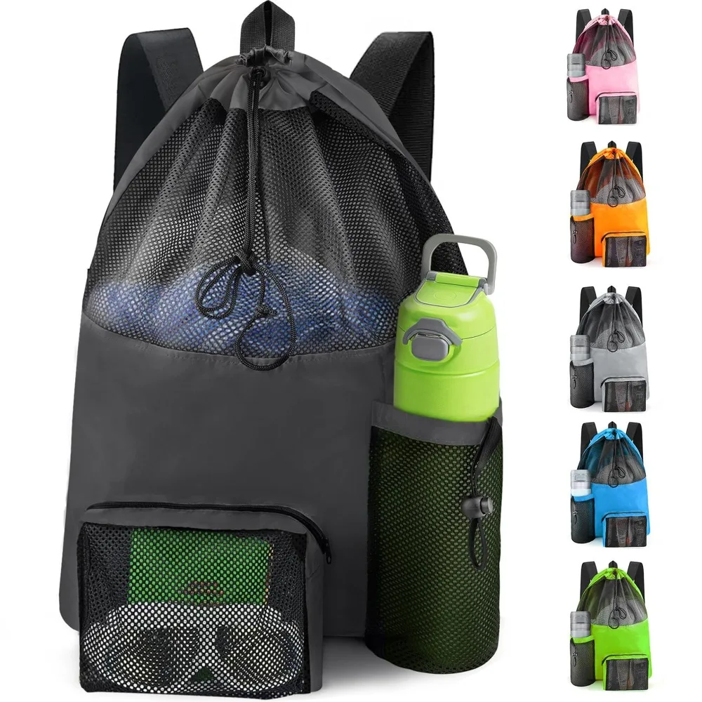 

Durable Mesh Swim Bag Drawstring with Wet Pocket Beach Backpack Waterproof Nylon Mummy Backpack Swimmers