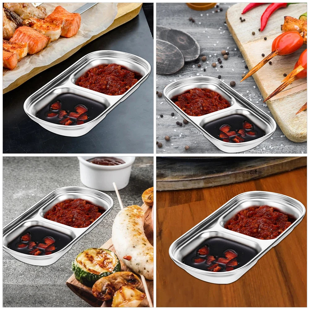

Seasoning Dish Small Bowls for Dipping Soy Sauce Stainless Steel Compact Size Storage Serving Platter Divided Lid