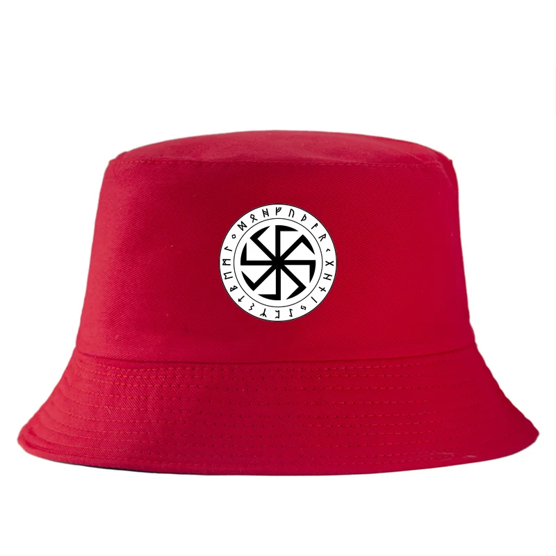 Slavic Kolovrat Bucket Hat Men Women Runic Circle Sun Wheel Fisherman Cap Nordic Viking Runes Summer Outdoor Hat Hip Hop Panama