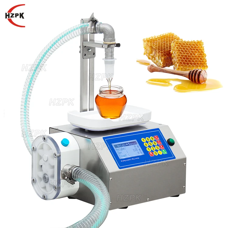 

HZPK Gear Pump Shampoo Bottle Viscous Thick Oil Liquid Honey Single Head Weigh&fill Weighing and Filling Machine 1kg Scale