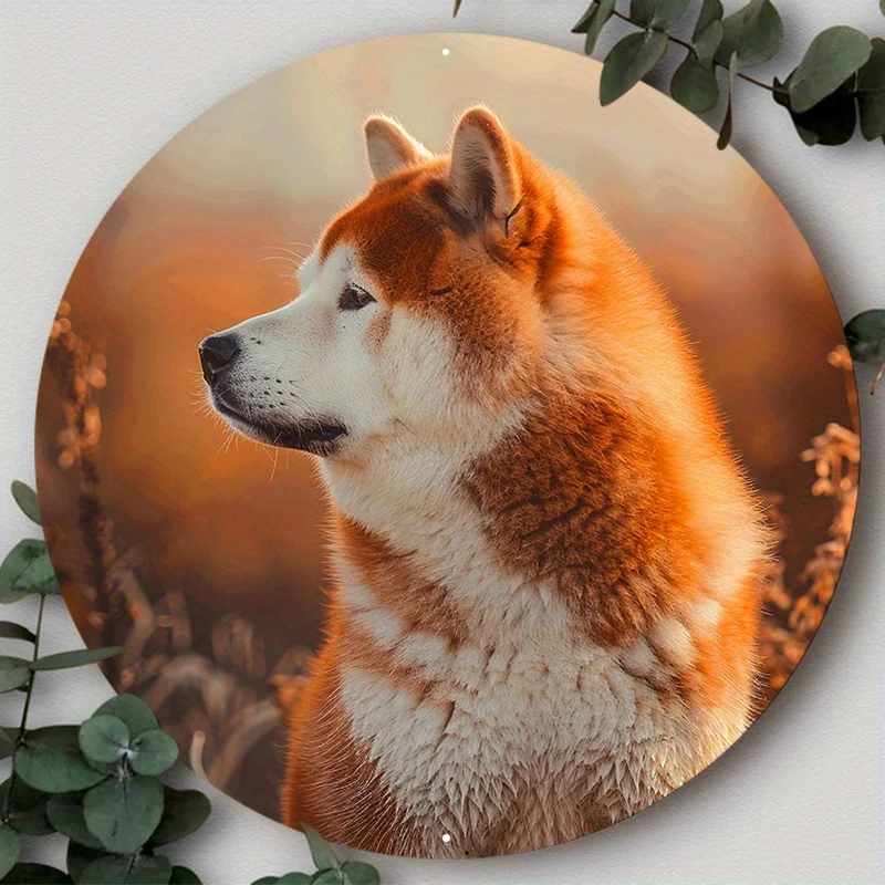 

Aluminum Metal Sign, Akita Dog Pattern 2D Flat Circular Wreath Sign, Home Decor, Room Decor, Suitable for Various Scenarios