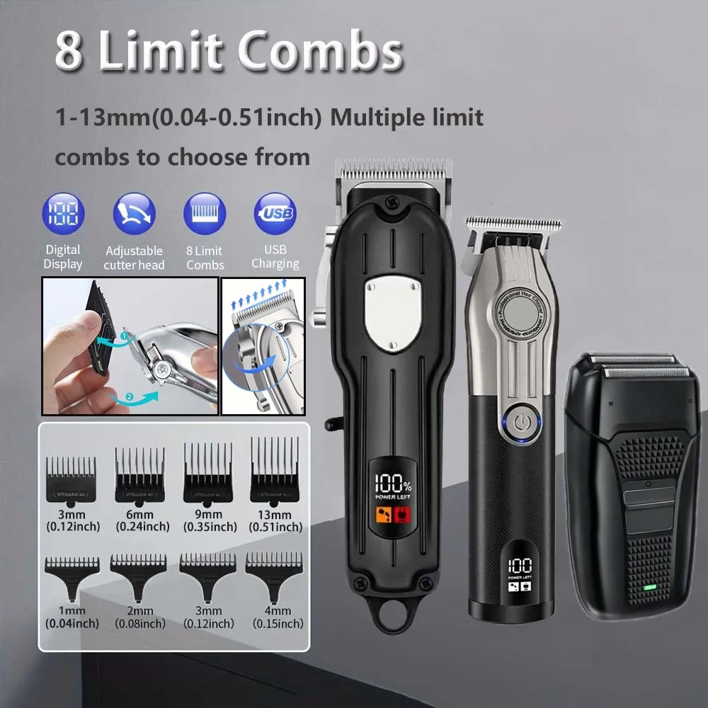 Professional Barber Hair Clipper Set for Men - Cordless Trimmer Shaver ，with LCD Display Guide Combs Rechargeable Haircut Kit view 4