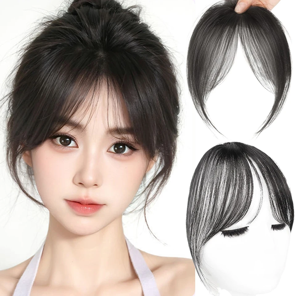 Natural Human Hair Clip-In Bangs,Hairline Replacement Lanugo Bangs Hand Woven Hair Bangs With Sideburns Clip In Hair Extensions