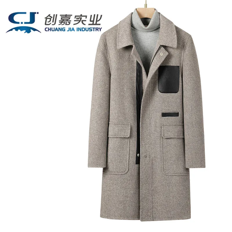 

Men's New Double-sided Cashmere Coat 100% Wool Mid-length Leather Patch Bag Thick Mulberry Silk Lining Autumn Winter Camel Coat