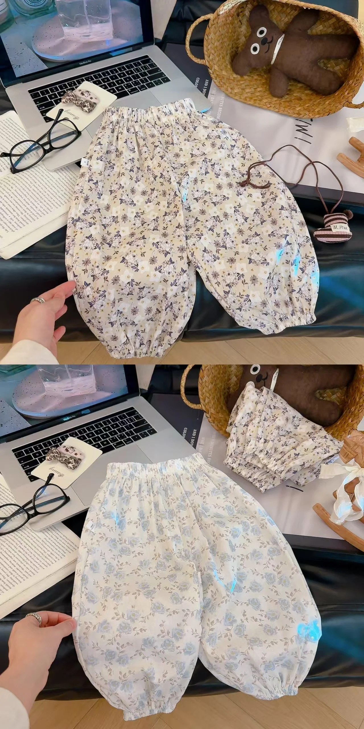 2026 Sommer Kinderhosen mit Blumenmuster aus Baumwolle, leichte Mädchen-Bloomers im pastoralen Stil, Anti-Mücken-Hosen für Jungen – Detail 5