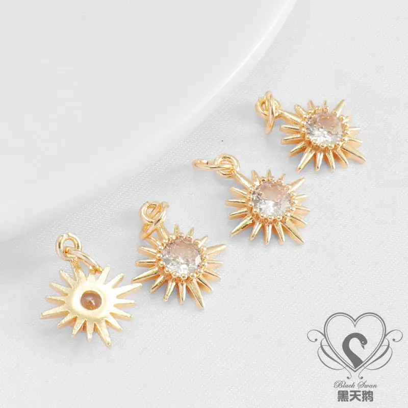 14k Gold-plated Zircon Sun Pattern 12mm Pendant Pendant Bracelet Necklace DIY Ear Jewelry Accessories