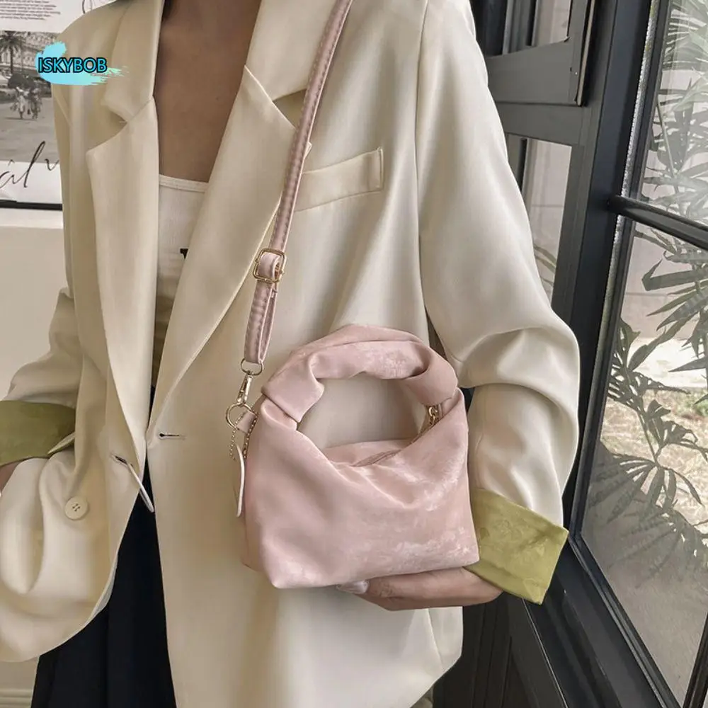 

Korean Style Solid Color Hand Bag Pleated Handle Portable INS Shoulder Bag Luxury PU Pendant Fashion Crossbody Bags Storage Bag