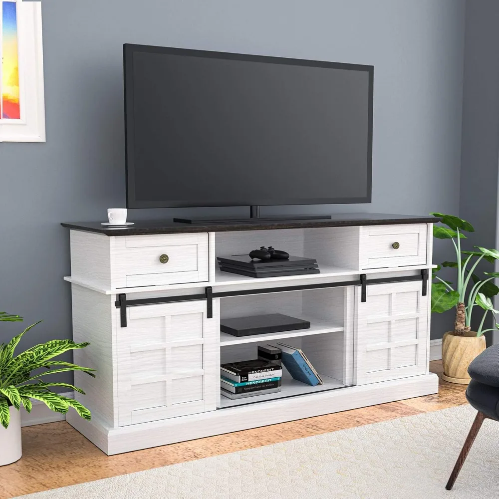 Suporte de TV para TV Farmhouse de 65 polegadas com console deslizante de celeiro e armazenamento de mídia ideal com gavetas articuladas