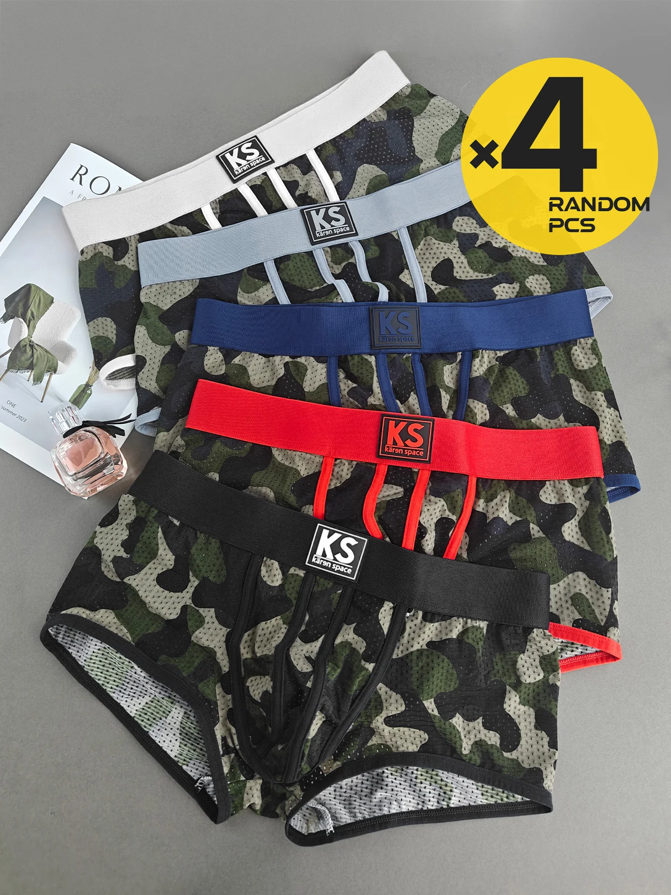 الرجال مثير التمويه شبكة سراويل داخلية للرجال Cueca الملابس الداخلية مثلي الجنس الذكور سراويل موضة الملابس الداخلية مع الحقيبة 3/4 قطعة مجموعة #3