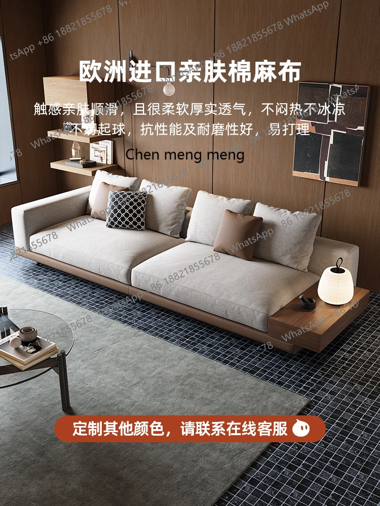 Divano minimalista in cotone e lino a fila dritta sospeso, divano in tessuto per tre persone semplice e moderno divano esteso