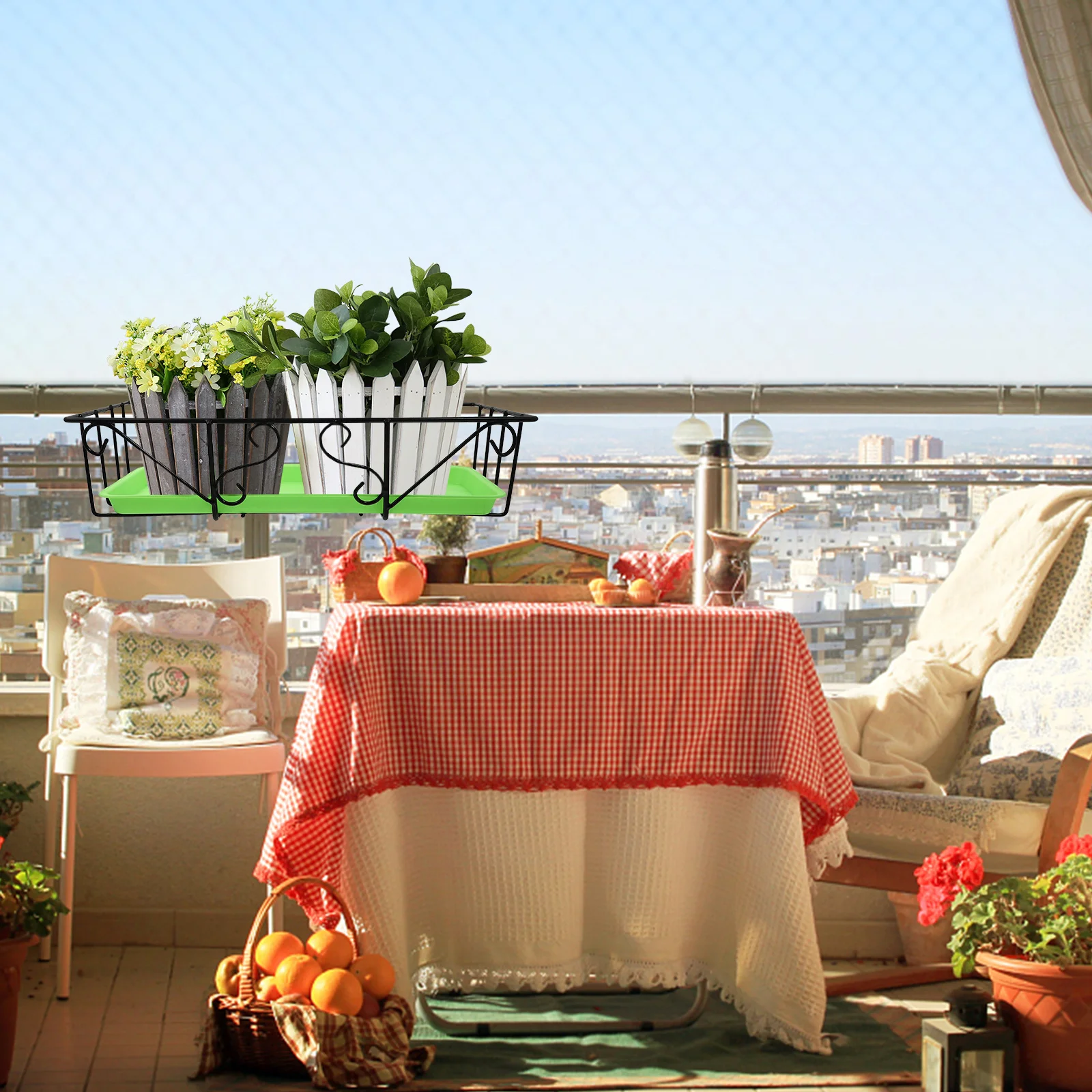 1Set Balcony Flower Container Dual Hook Design Hanging Plant Holder for Patio Window Garden Railing Flowerpot Storage Solution