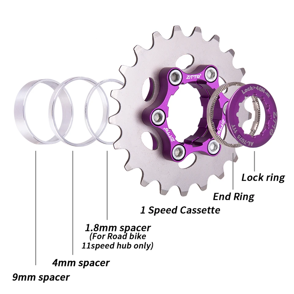 ZTTO MTB Single Speed Cassette Cog Bicycle 1 Speed Sprocket Gear
