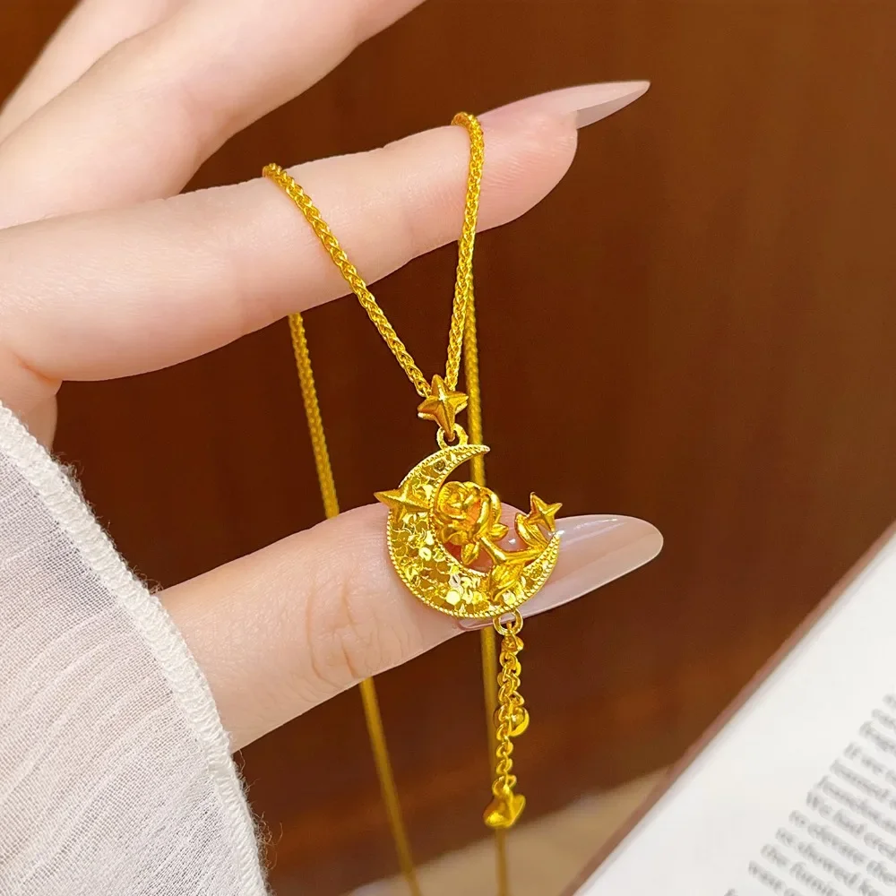 Burst flash broken ice star moon rose fringe necklace light luxury senior sense 9999gold