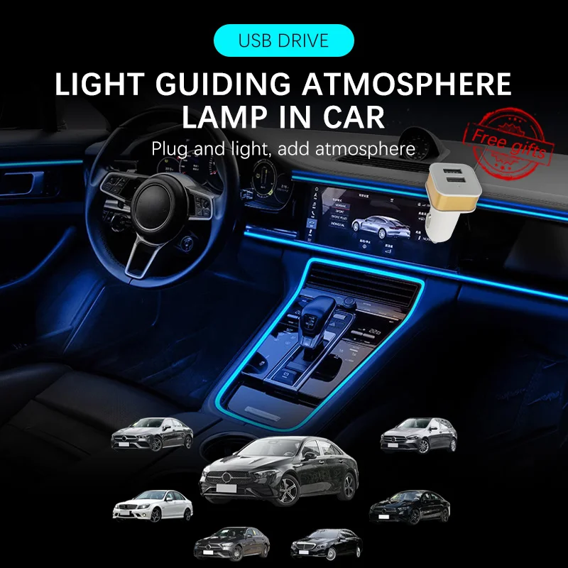 Car Interior Led Strip Light Neon Decorative Lamp Auto Ambient Light USB Atmosphere For Benz E C-AMG S A S EQE CLS CLA A-AMG