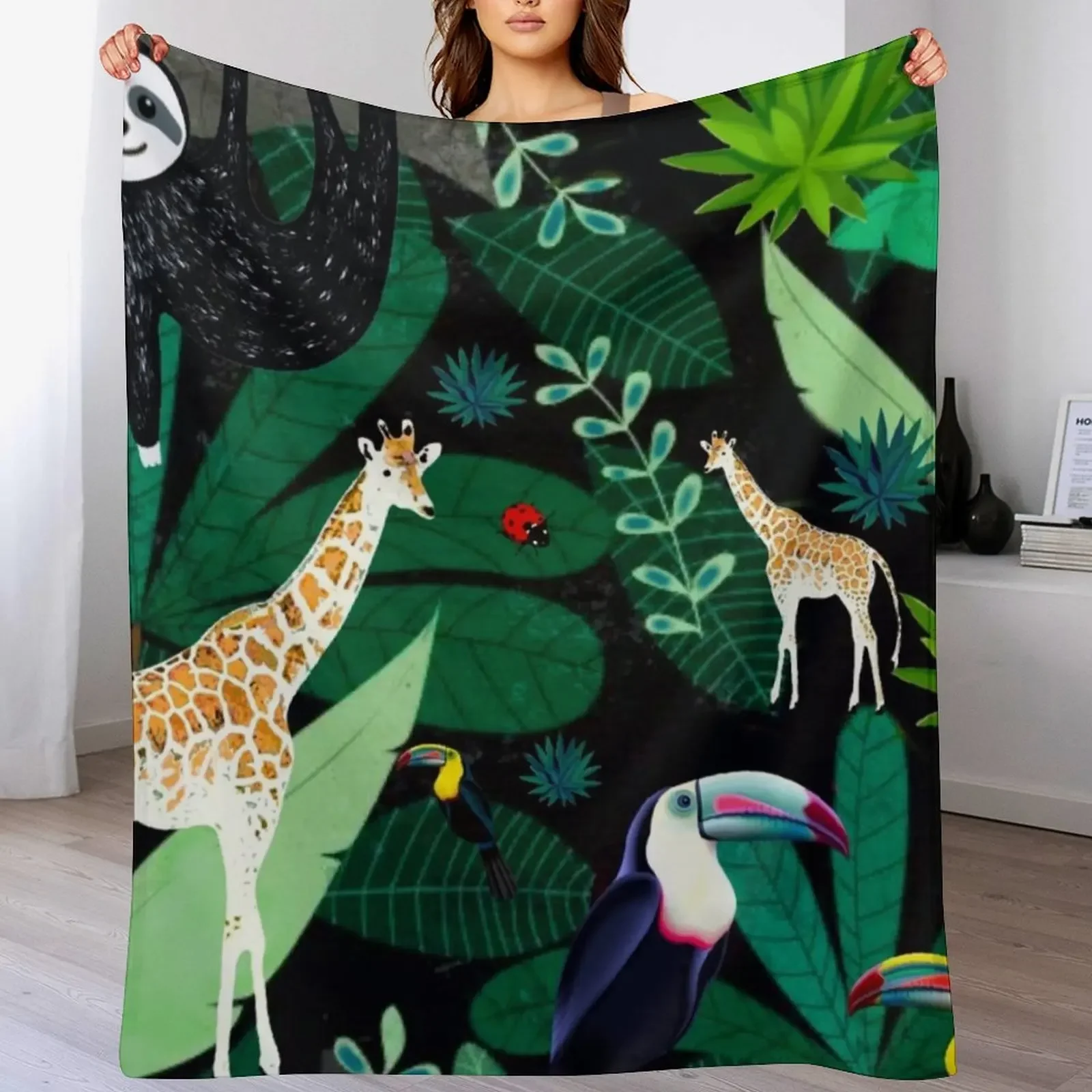 Animal Jungle Pattern Throw Blanket Cozy Throw Blanket Birthday Gift for Him Her