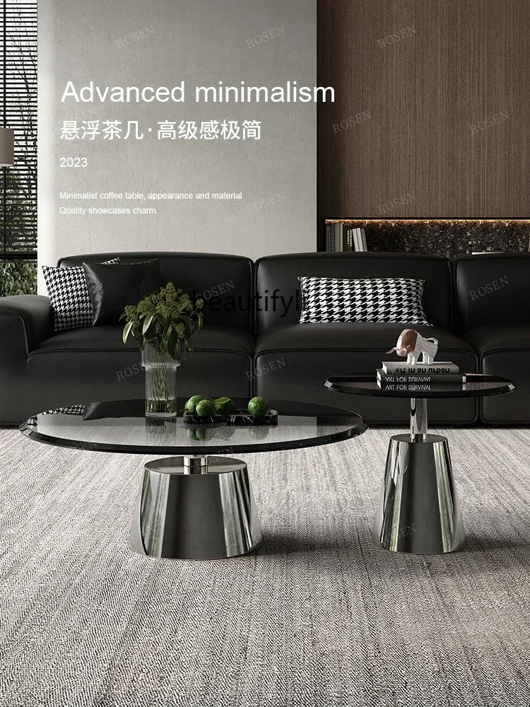 

cn8617 ss A Итальянский минималистичный круглый стол из закаленного стекла из нержавеющей стали, индивидуальная дизайнерская модель, маленький кофе