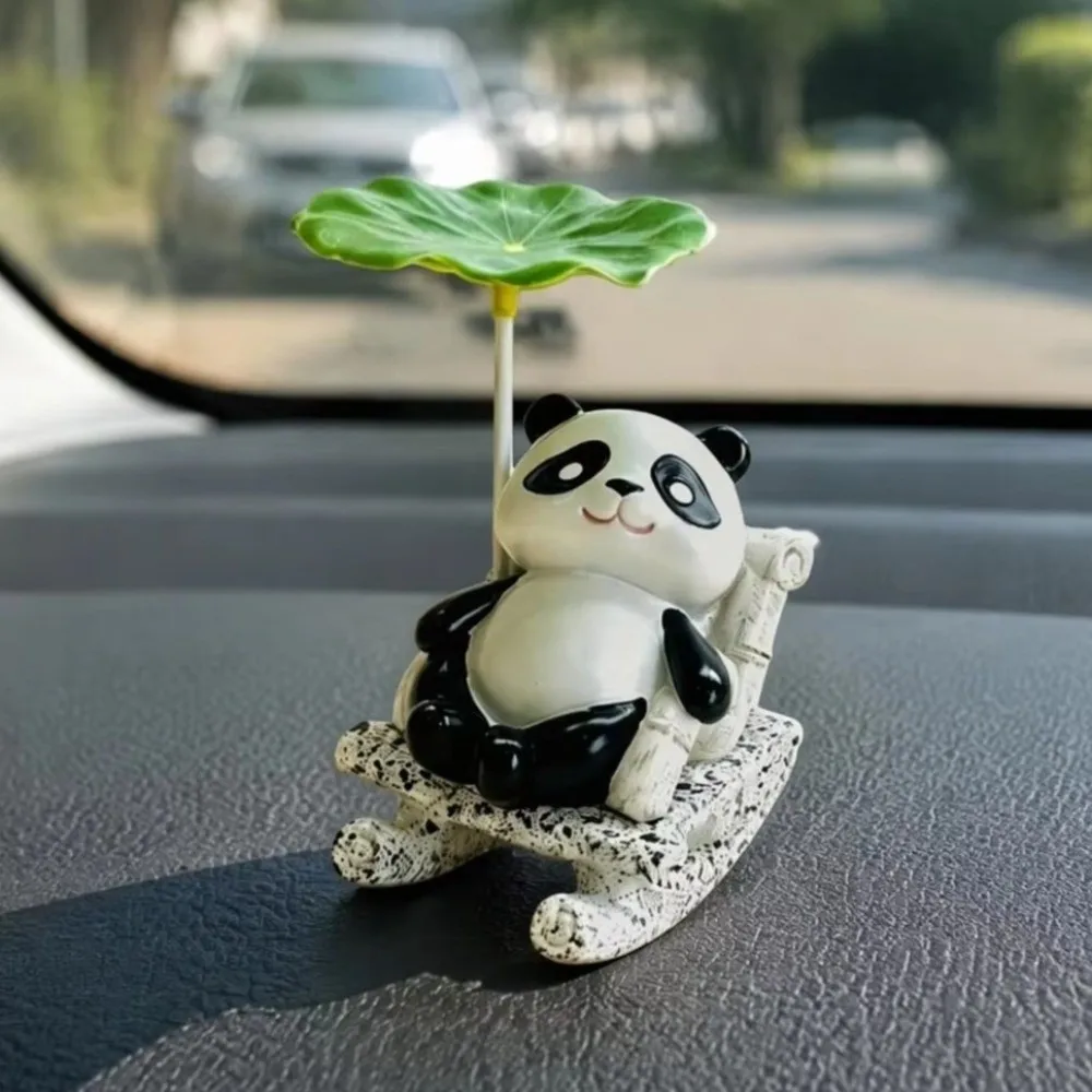 Funny Cute Cartoon Frog Rocking Chair Ornament Lotus Leaf Resin Bobble Chair Decor Rocking Frog Panda Figurine Living Room